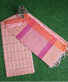 Handloom Cotton Printed  Saree - Peach Color - M86...