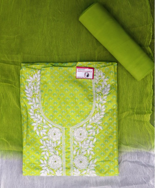 Jaipur Cotton Dress Material - Parrot Green Color - N940