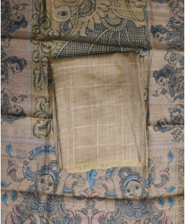 Pure Handloom Tusser Dress Materials- Yellow Green...