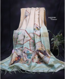 Semi Ghicha Cotton Saree - Light Green Color - G19...