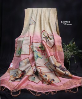 Semi Ghicha Cotton Saree - Pink Color - G192
