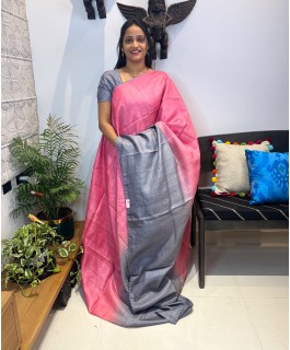 Pure Tussar Saree - Pink And Gray  Color - N625