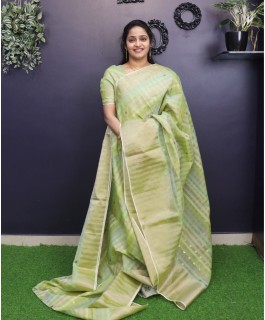 Handloom Linen saree- Green colour-A902