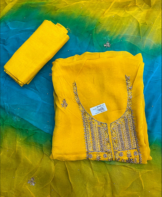 Georgette Embroidery Work Dress Material - Mustard Yellow Color
