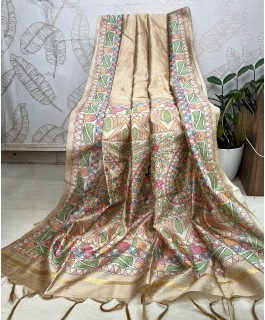 Chanderi gold shaded printed saree - Multi color G...