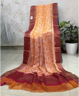 Pure Chiffon Saree - Orange Color - A758